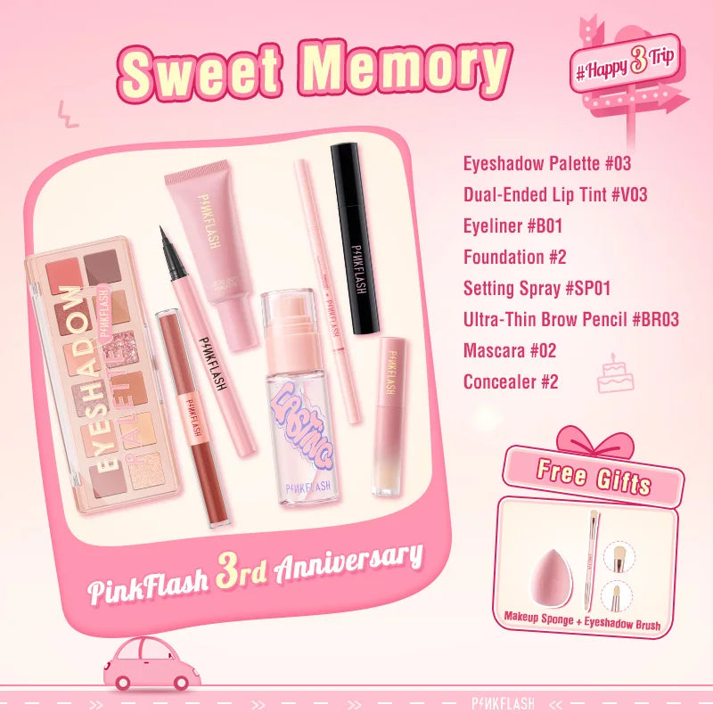 PINKFLASH 8 PCS Full Makeup Set Foundation Concealer Mascara Eyeliner Lipstick Cosmetics Kit for Women 3rd anniversary