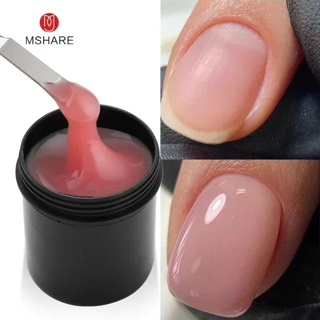 MSHARE Low Heat Milky Self Leveling Construction Gel for Nail Extension Medium Thick Natural Builder Reinforce UV Led Gel 142g