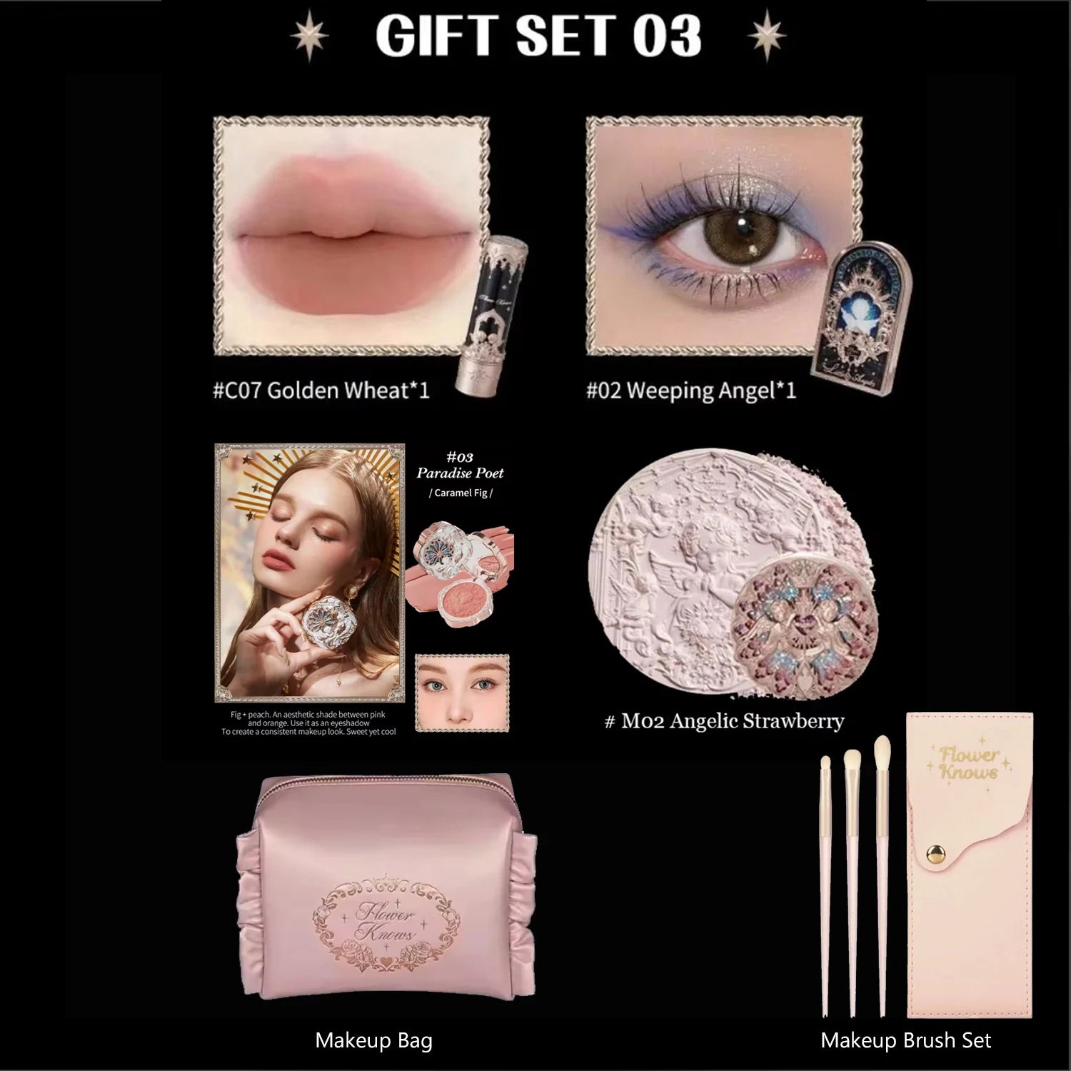 Flower Know Makeup Set Little Angel Collection Make Up Gift Box Eye Shadow Blush Matte Lipstick Highlighter Full Kit All In One