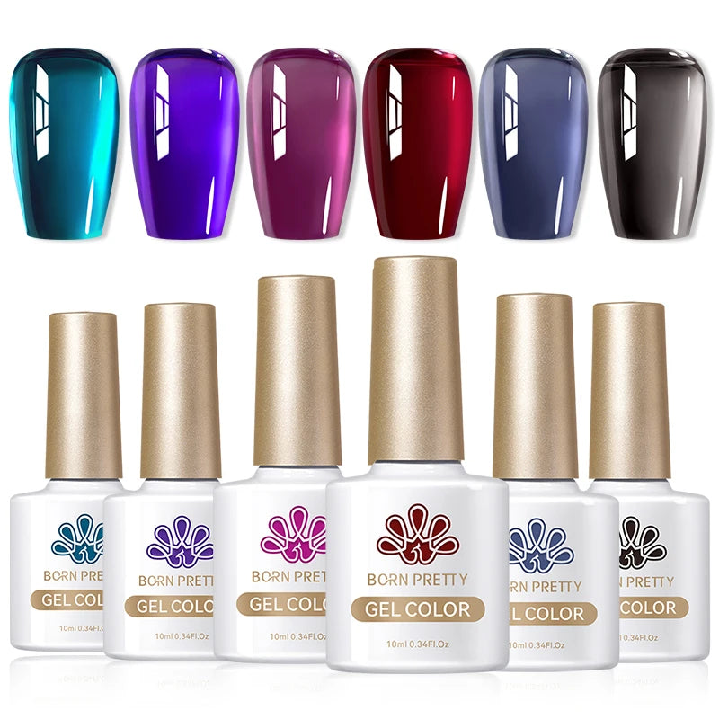 BORN PRETTY 6PCS Gel Polish Set 9D Polaris Cat Magnetic Soak Off UV LED Polish DIY Nail Art Manicure Varnish Base Top Coat