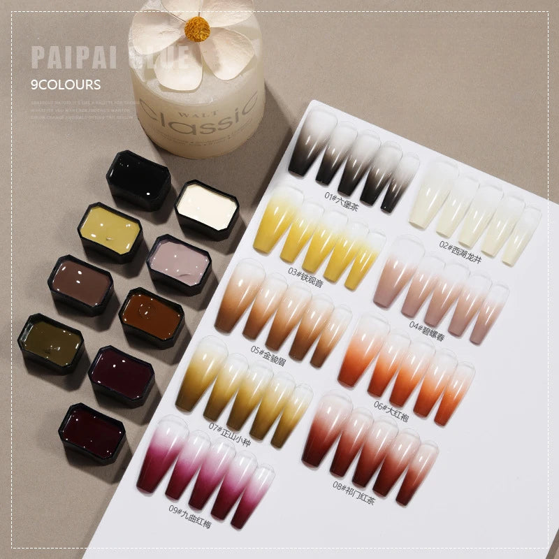 9 Colors Pat Painting Gel Nail Polish Set With Sponge Gradient Semi Permanent Soak Off UV LED Nail Art Gel Varnishes For Nails