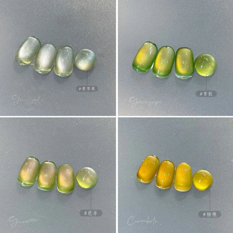 8Pcs 15ML Spring Hot Selling Fruit Cat Eye Nail Gel Polish 2025 New Whitening Guava Glass Beads Nail Polish Green Nails Art