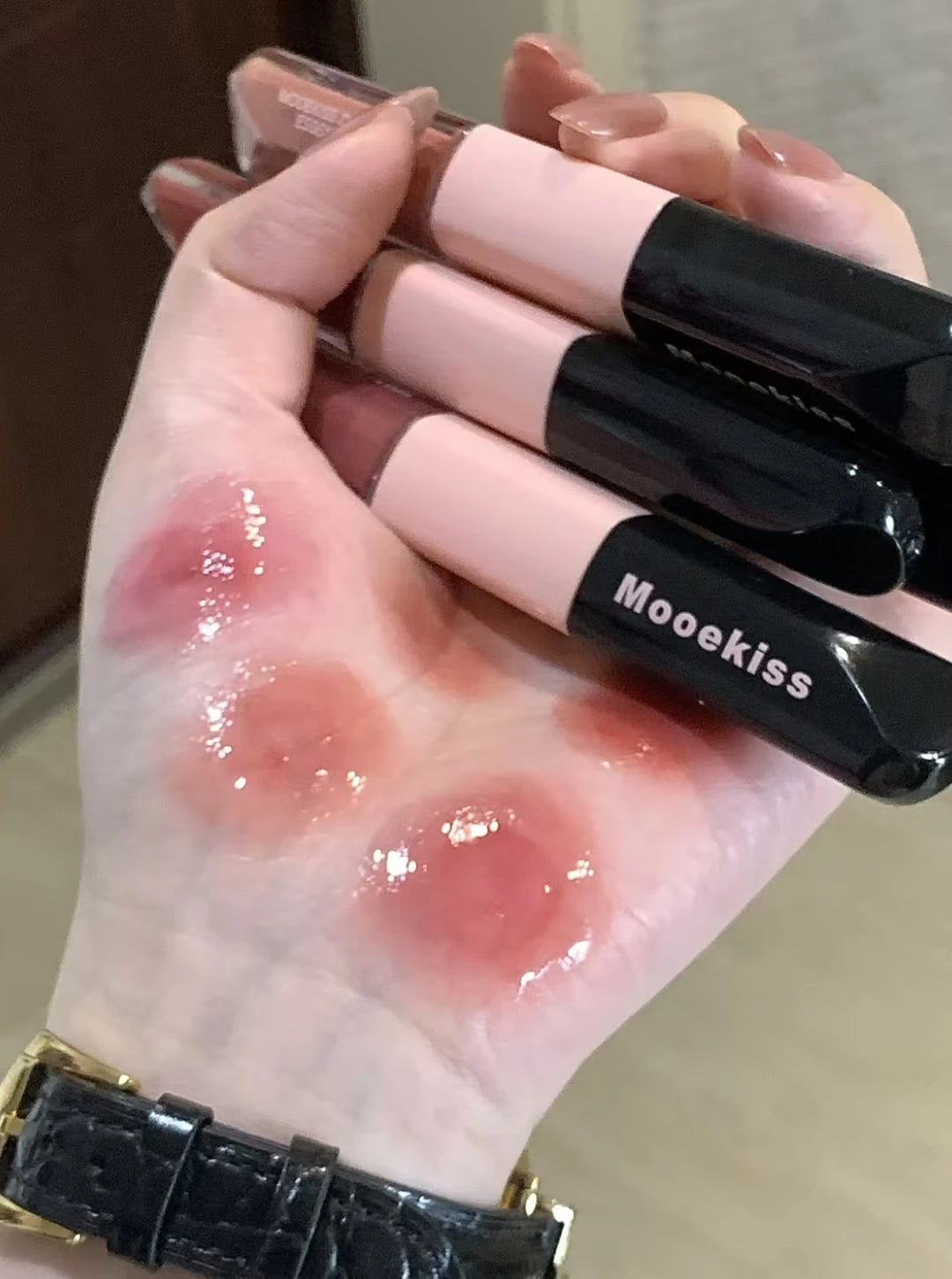 Mooekiss Double-headed Lipgloss MirrorMoisturizing Long-lasting Brush head Non-stick Cup Film-forming Lip Glaze Lipstick 3.2g