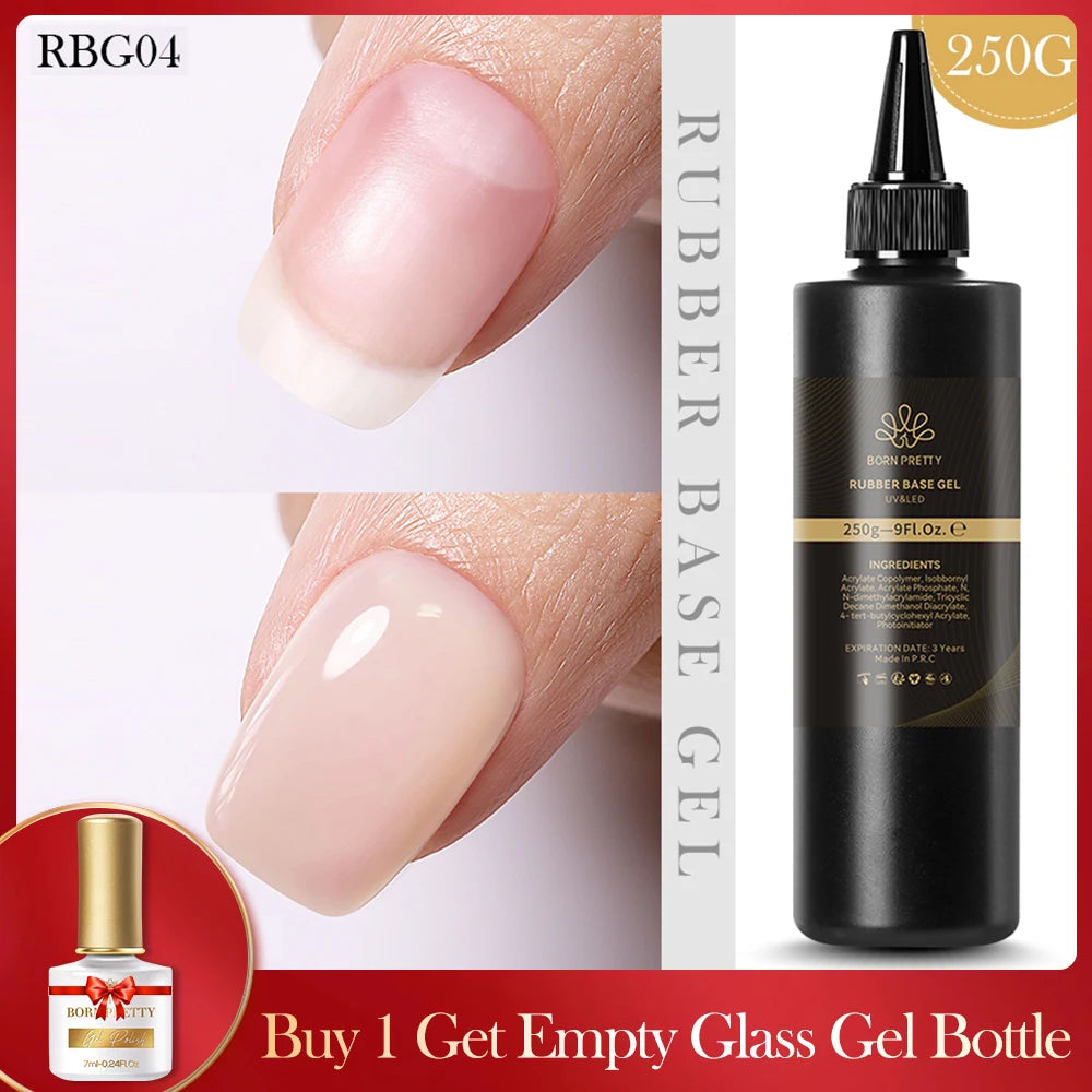 BORN PRETTY 250g Clear Nude 2 In 1 Rubber Base Gel Functions Gel and Color Gel Self-leveling Gel Protecting Natural Nails