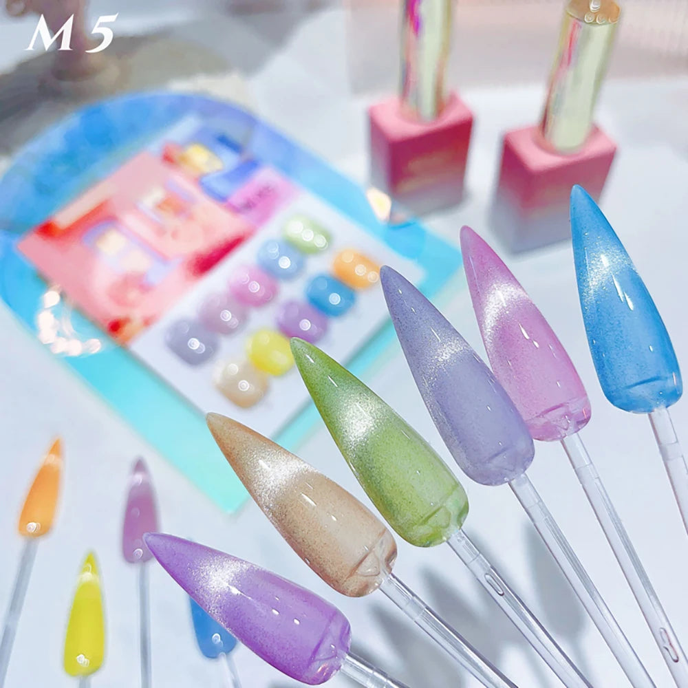 Vendeeni 10 Colors/Set Luminous Broken Diamond Cat Eye Gel Nail Polish Glitter Macaron Magnetic UV LED Gel Varnish With Display