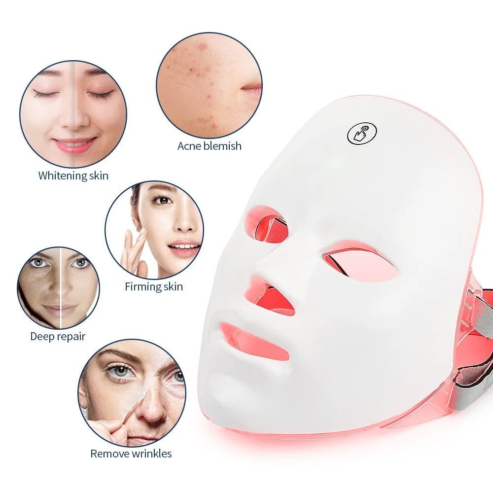 7-Color LED Photon Face Mask, Red Light Therapy Anti-Aging & Neck Firming Device, Wrinkle Reduction &Relaxing Skincare Treatment