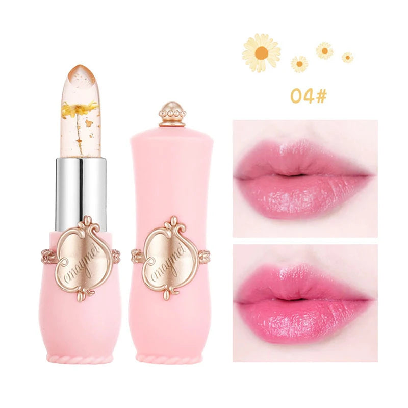 QCUG Crystal Flower Jelly Lipstick, Long Lasting Nutritious Lip Balm Lips Moisturizer Temperature Color Change Lip Gloss