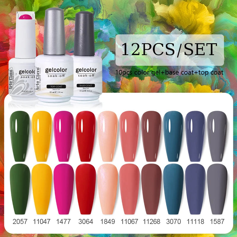 Arte Clavo 10/12/20pcs Gel Nail Polish Set 116 Colors Manicure Semi Permanent Soak Off UV  LED Design Nail Art Gel Varnish Kit