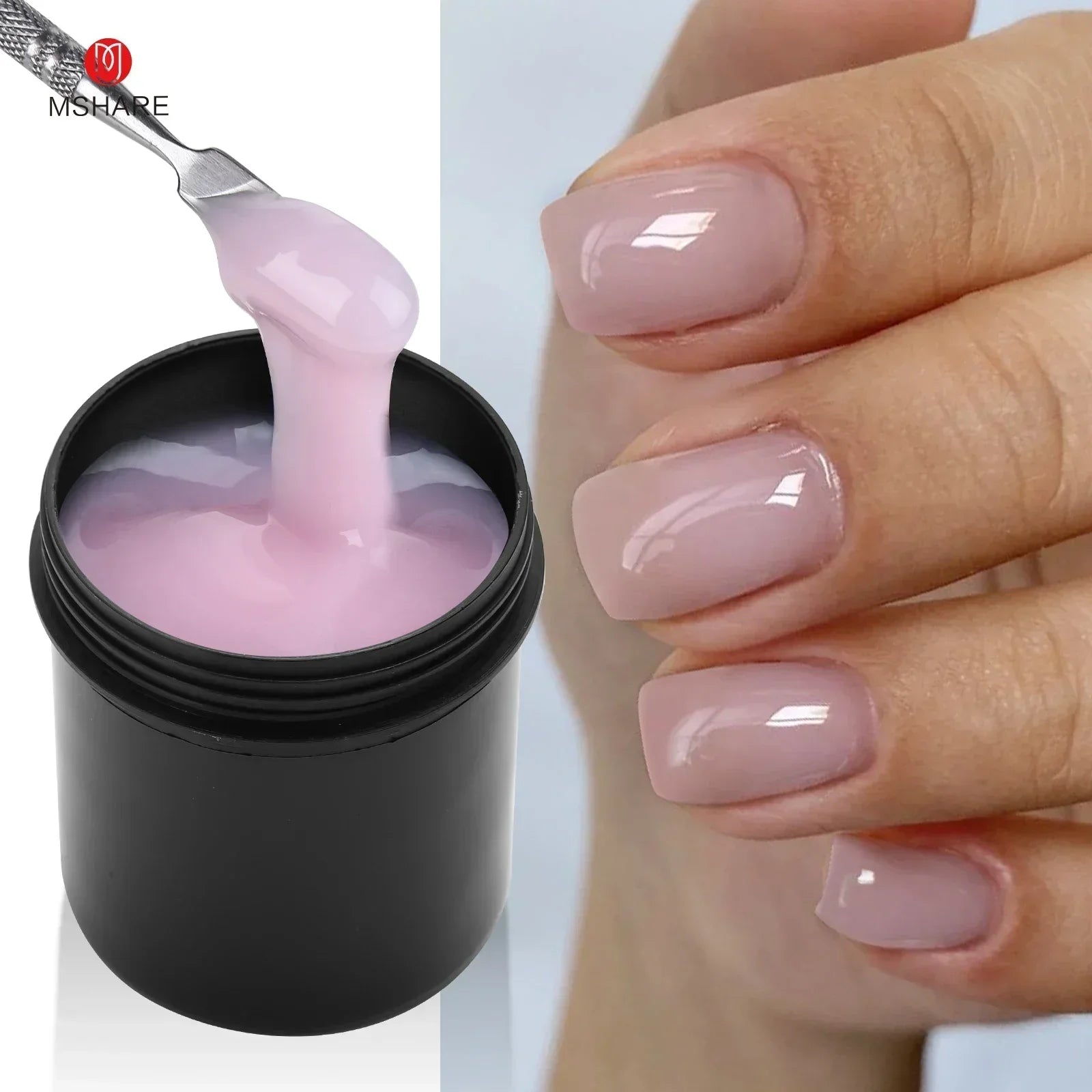 MSHARE Low Heat Milky Self Leveling Construction Gel for Nail Extension Medium Thick Natural Builder Reinforce UV Led Gel 142g