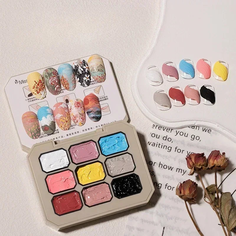 2.5gx9 Nail Drawing 3D Modeling Oil Paint Gel Polish No Wipe Glue Art Design DIY Flowers Painted Carved Nail Gel For Manicure