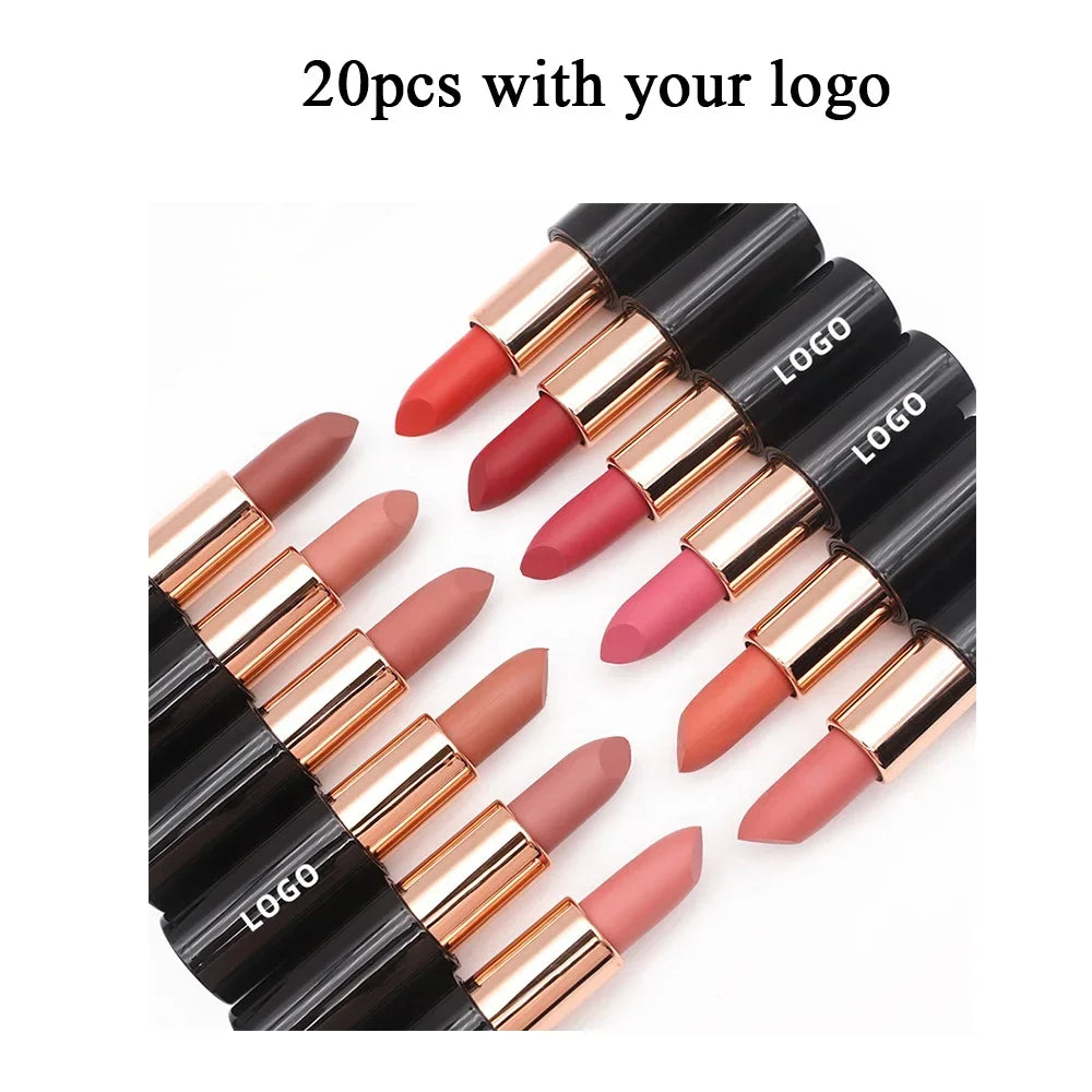 Custom 24colors Matte Waterproof Lipstick Long Lasting Non-fading Color Sexy Lips Beauty Makeup Cosmetics Bulk