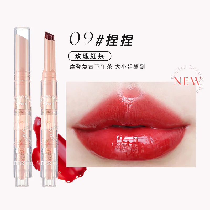 FLORTTE First Kiss Love Lipstick Pencil Lip Balm Mirror Shine Lip Glaze Lip Stick Korean Makeup Lipgloss