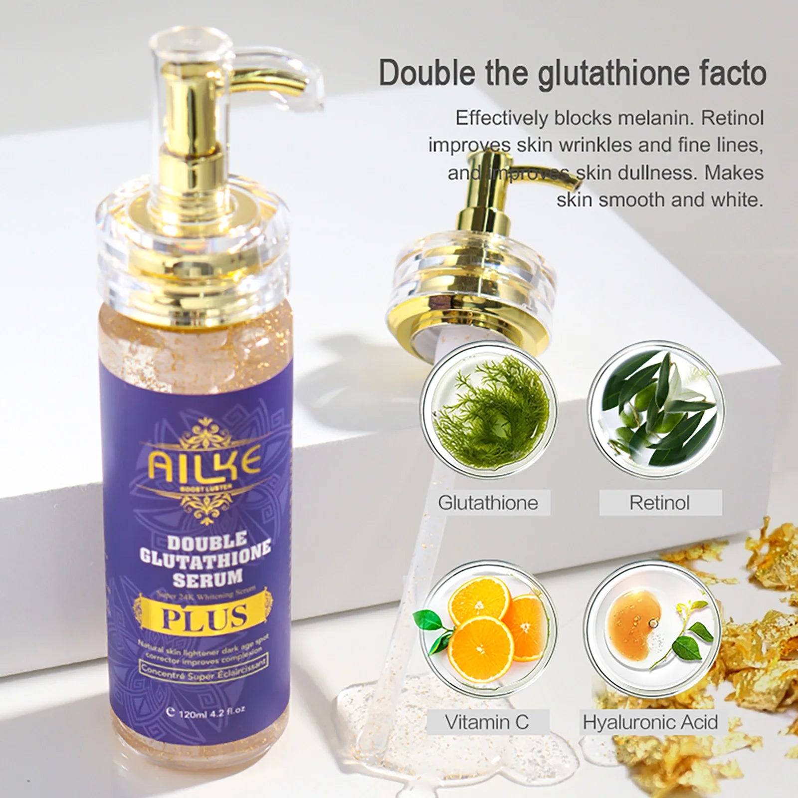 AILKE Glutathione PLUS Bleaching Skin Care Set, Moisturizing, Even Skin Tone, Improve Dark and Black Skin, Reduce Spots