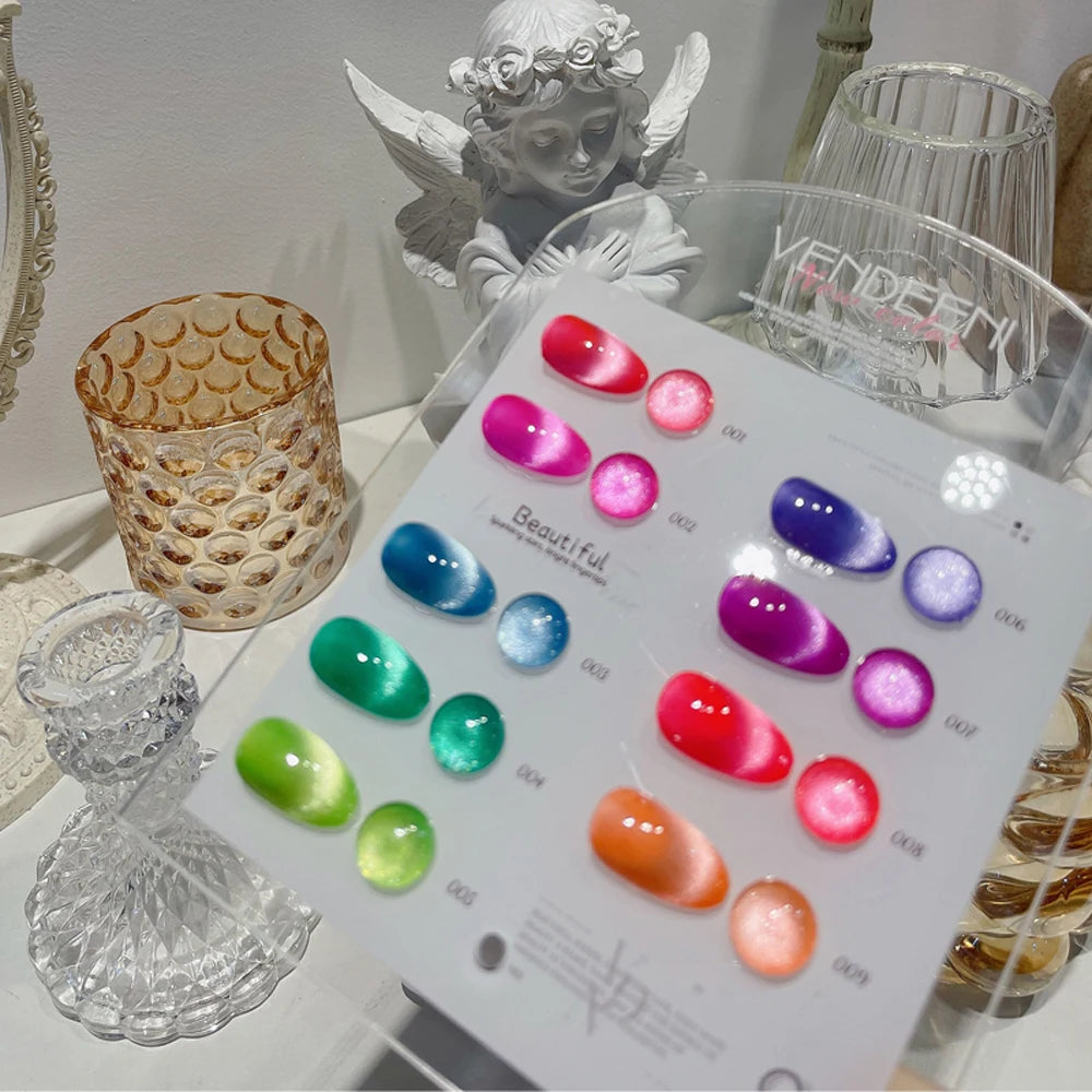 Vendeeni 9 Colors/Set Fluorescent Cat Eye Gel Nail Polish Semi Permanent 3D Magic Cat Eye UV LED Soak Off Gel Varnish