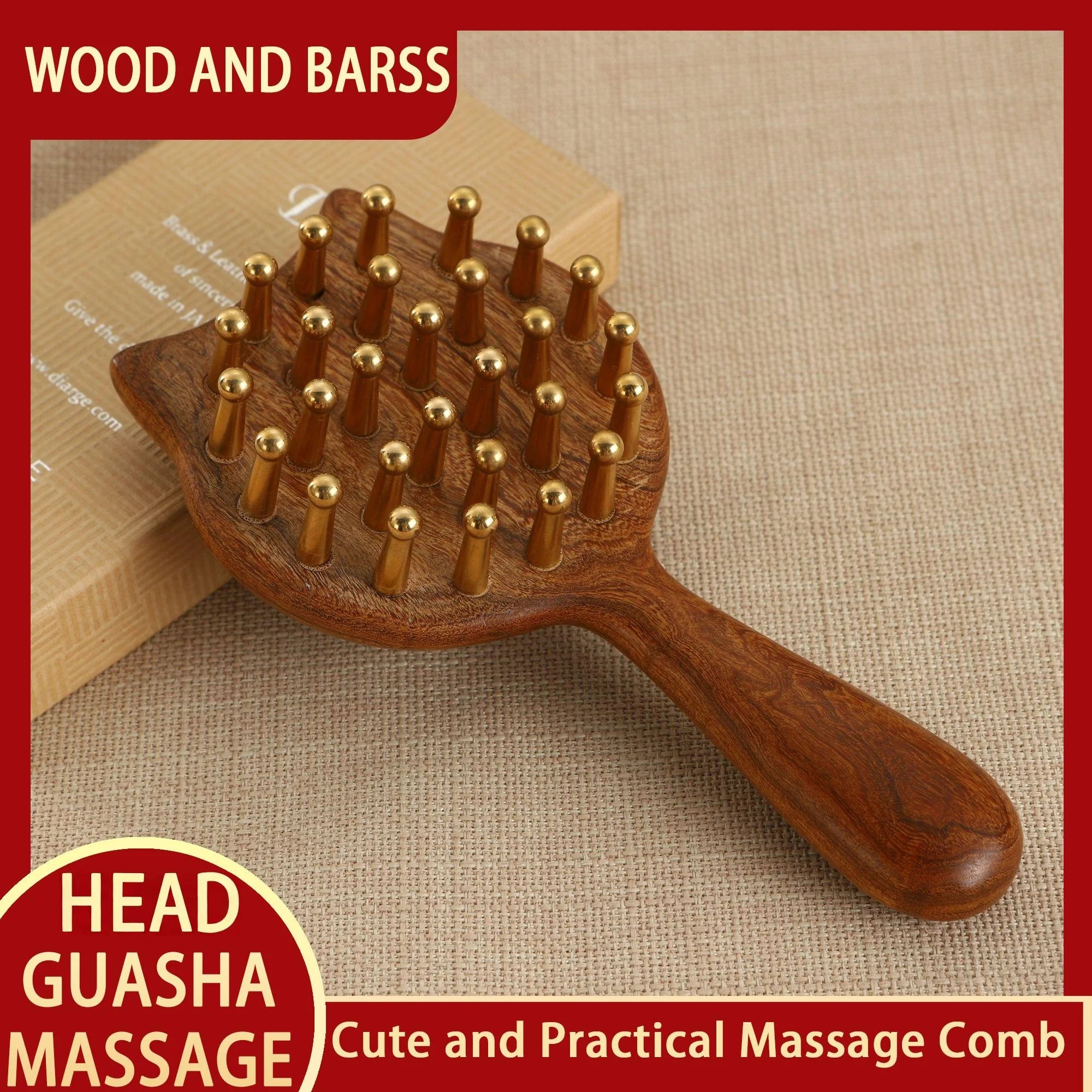 Head meridians massage comb copper wood meridians fine tooth comb needling Guasha scalp relax