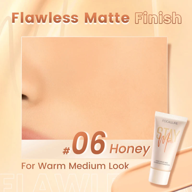 FOCALLURE Waterproof Liquid Foundation Cream Full Coverage Oil-control Long-lasting Lightweight Face Concealer Base Cosmetics