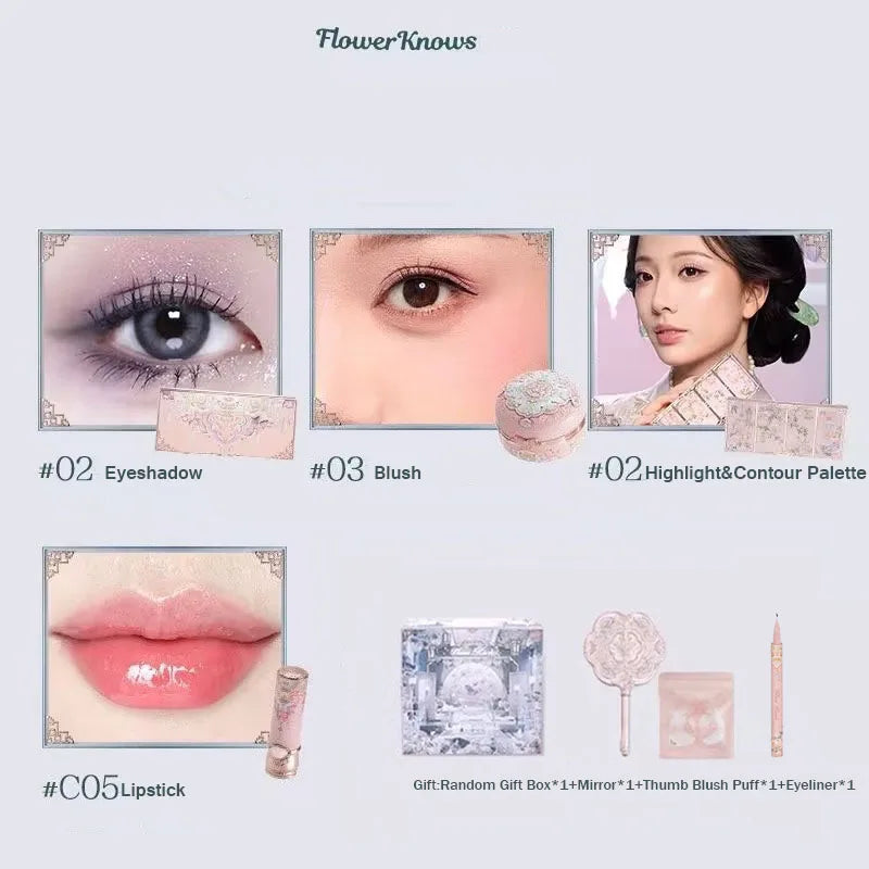 Flowerknows Butterfly Cloud Collar Collection Gift Set Makeup Set Blush Lipstick Eyeshadow Palette All In One Box For Women