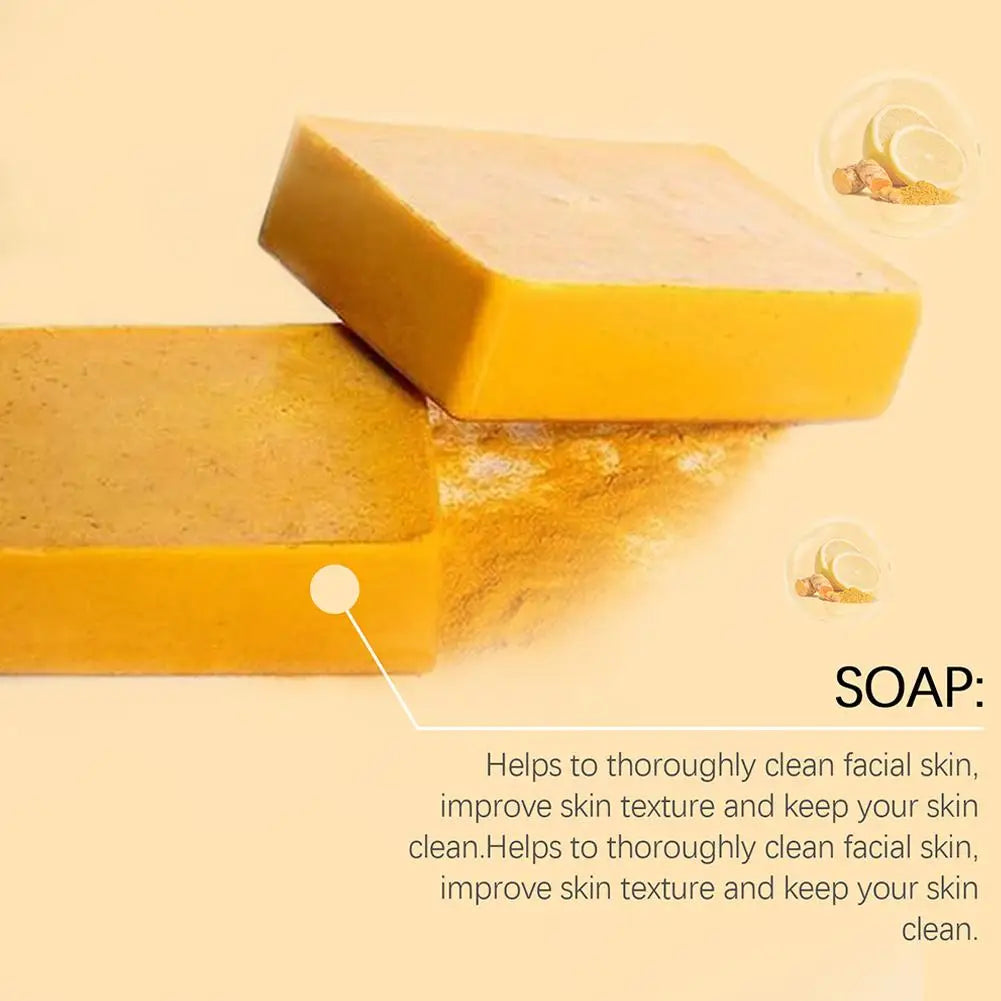 100g Turmeric Soap KOJIC Acid Scrub Exfoliator Handmade Soap,Lemon Brighten Moisturizing Face Cleansing Soap,Body Skin Care