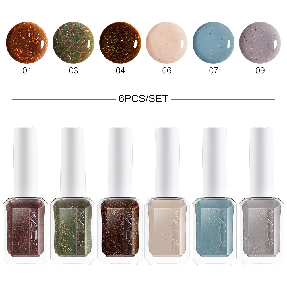 KADS 9/6 Pcs Nail Polish Set 11ml Manicure Lacquer Nail Art Varnish Kit Flakies Reflective Glitters 24K Gold Foil Top Coat