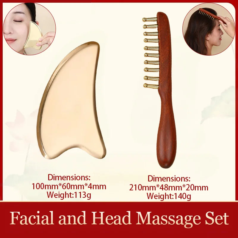 Head meridians massage comb copper wood meridians fine tooth comb needling Guasha scalp relax