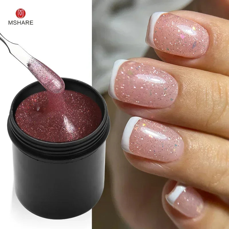 MSHARE Low Heat Milky Self Leveling Construction Gel for Nail Extension Medium Thick Natural Builder Reinforce UV Led Gel 142g