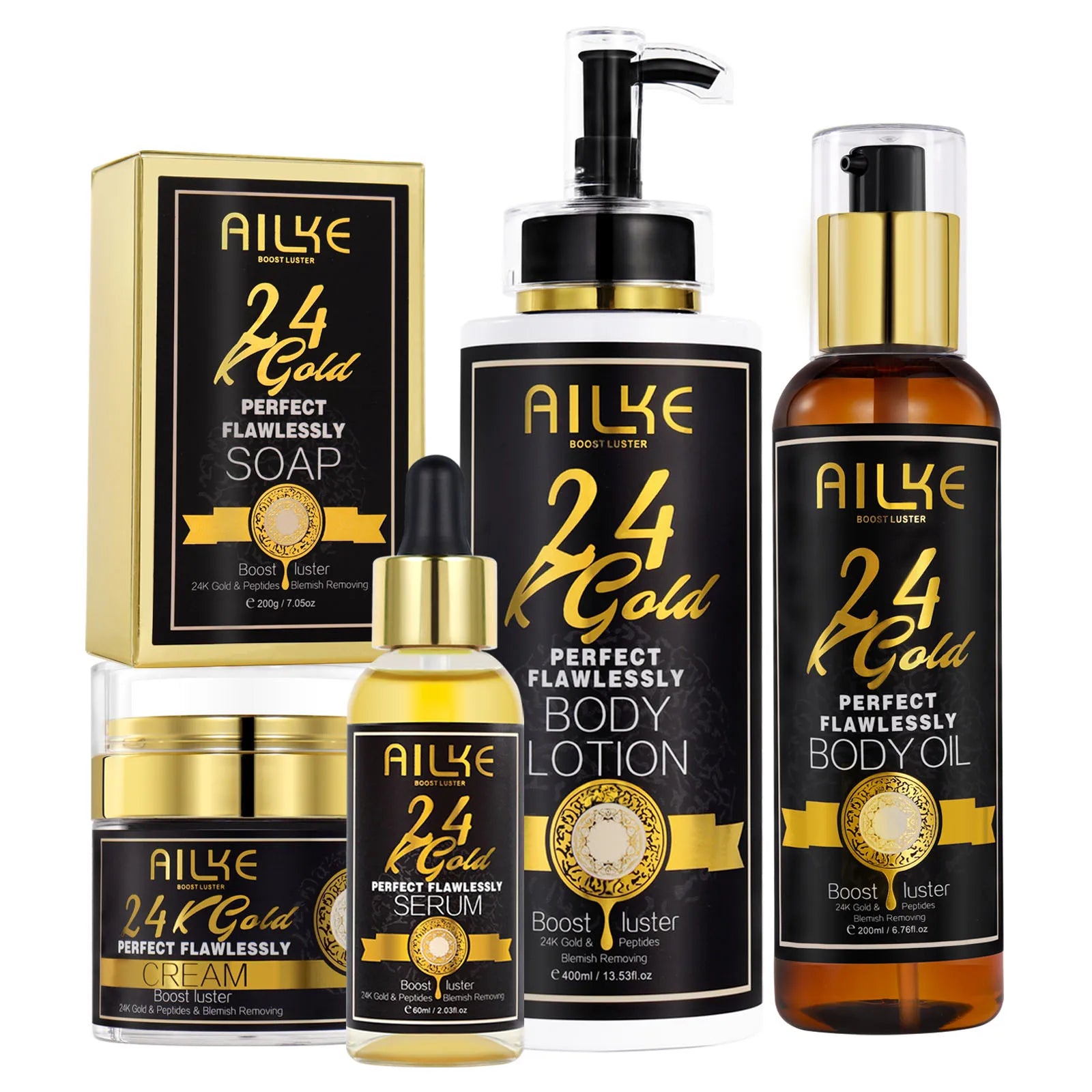 AILKE 24K Whitening Skin Care Set, Lightening, Remove Black Spots, Melanin, Stains, Even Skin Tone, Moisturizing, for All Skin