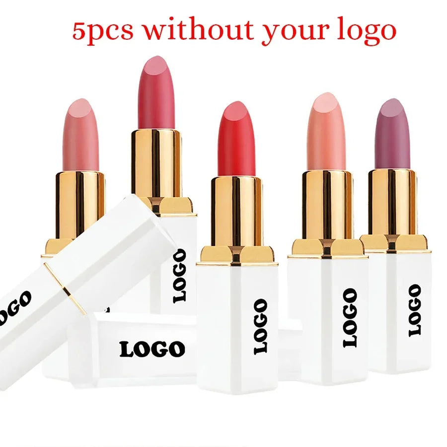 Private Labe 24-color Solid Lipstick Custom Logo White Square Tube Matte Lipsticks Bulk Waterproof Long-lasting Makeup Vegan