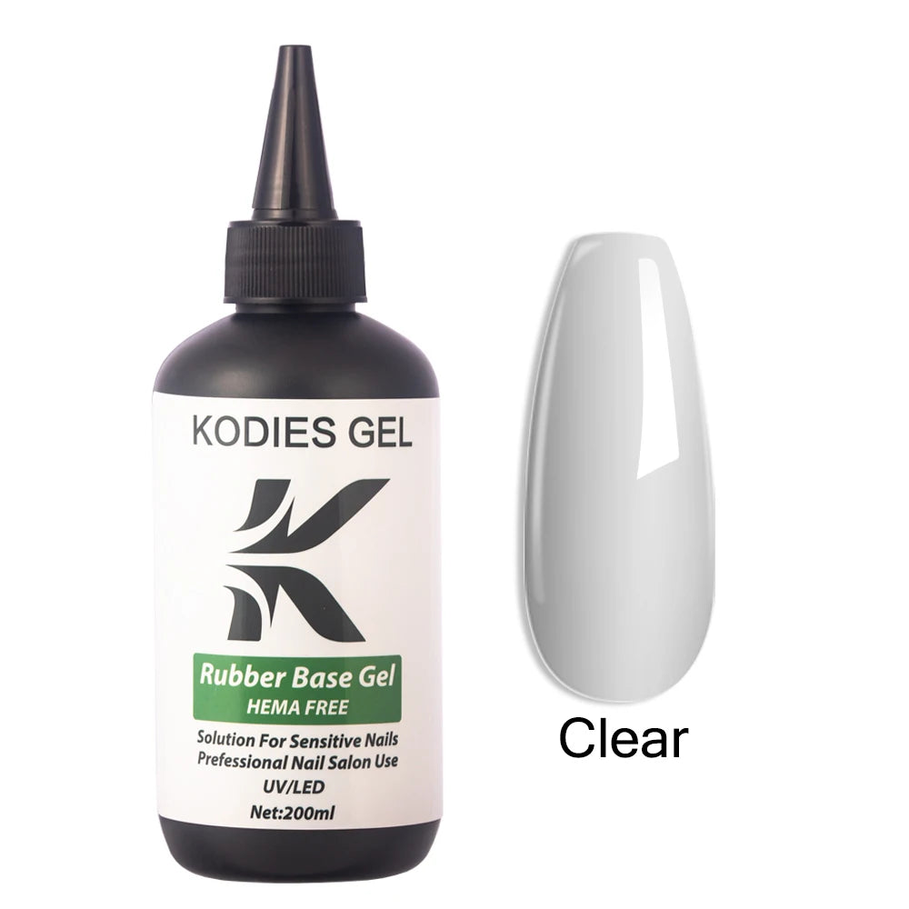 KODIES GEL HEMA Free Rubber Base Gel Nail Polish 200ML UV Semi Permanent Vegan Gel Varnish Bulk Refill Manicure Salon Quality
