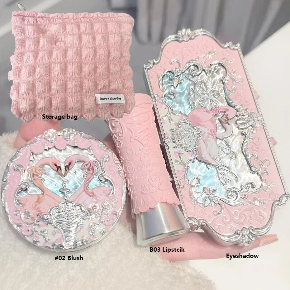 Makeup Set Flower Knows Swan Ballet Series Six Color Eyeshadow Palette Embossed Blusher Shine Lipstick Kit Maquiagem With Bag