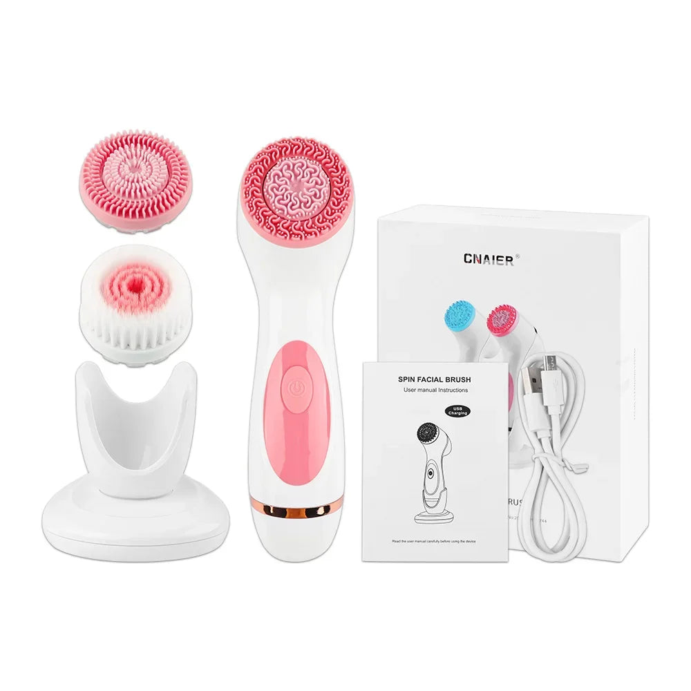 3 In 1 Electric Cleansing Brush Ultrasonic Facial Cleaner Face Massagers Sonic Rotating Cleansing Brush Face Deep Cleansing Tool