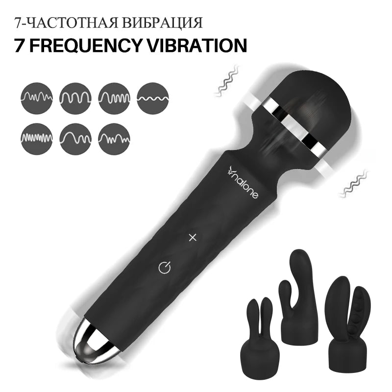 Nalone Powerful Vibrator 3 Nozzles USB Recharge Magic Wand
