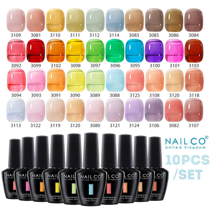 NAILCO 10PCS Set Jelly Color Macarone Gel Polish Set Gel Nail Art All For Manicure Semi-Permanent Varnish Hybrid Design Gel Kit