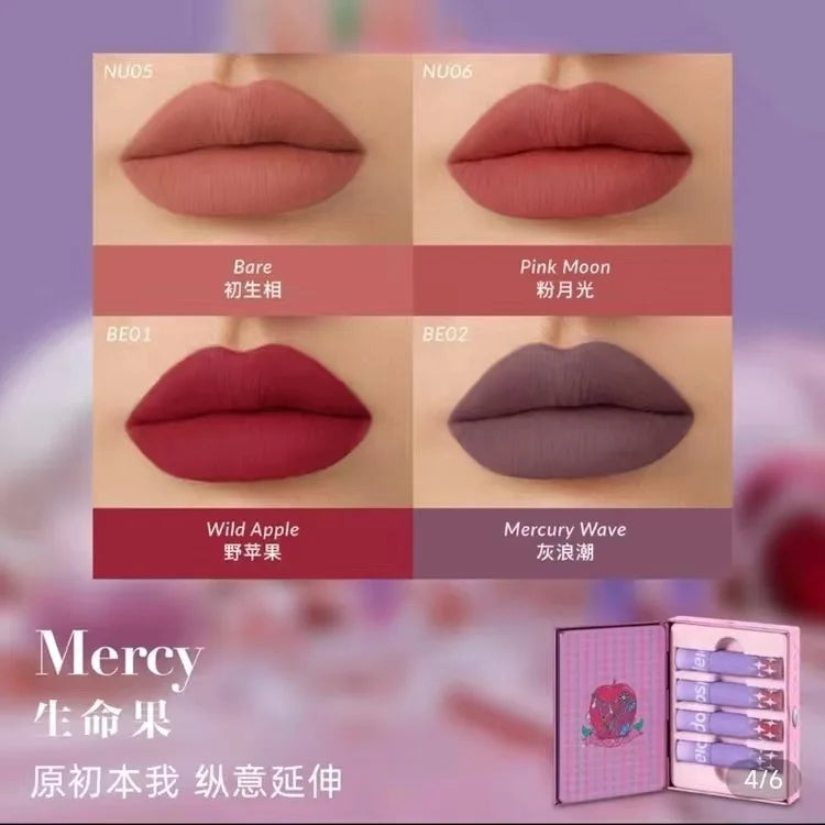 Kaleidos Lip Cream Set Matte Lipstick 4pcs Makeup Set Velvet Lip Mud Non Staying Cup Lip Glaze Lipgloss