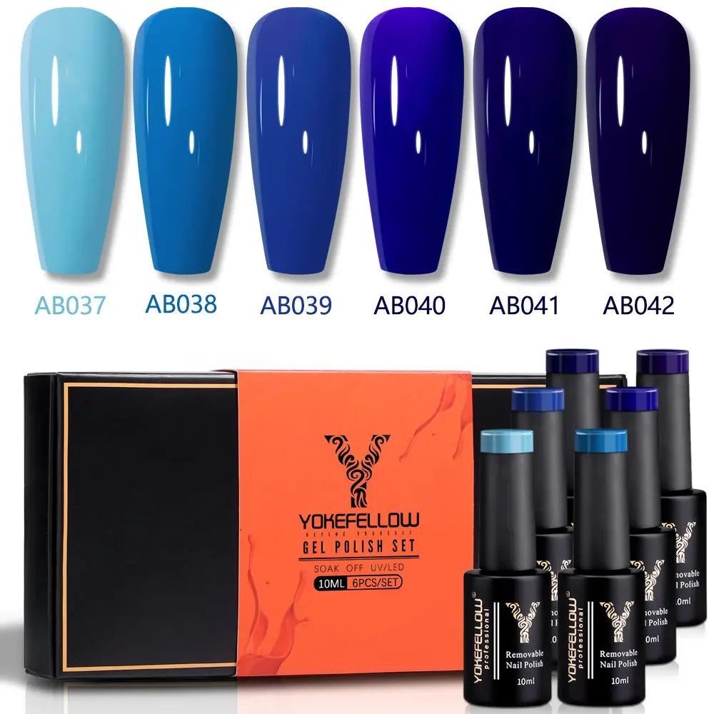 YOKEFELLOW 6Pcs Gel Nail Polish Set 10ML Summer Glitter Gel Polish Macaron Rainbow Colors 2024 Gel Polish Kit Trendy Nail Art