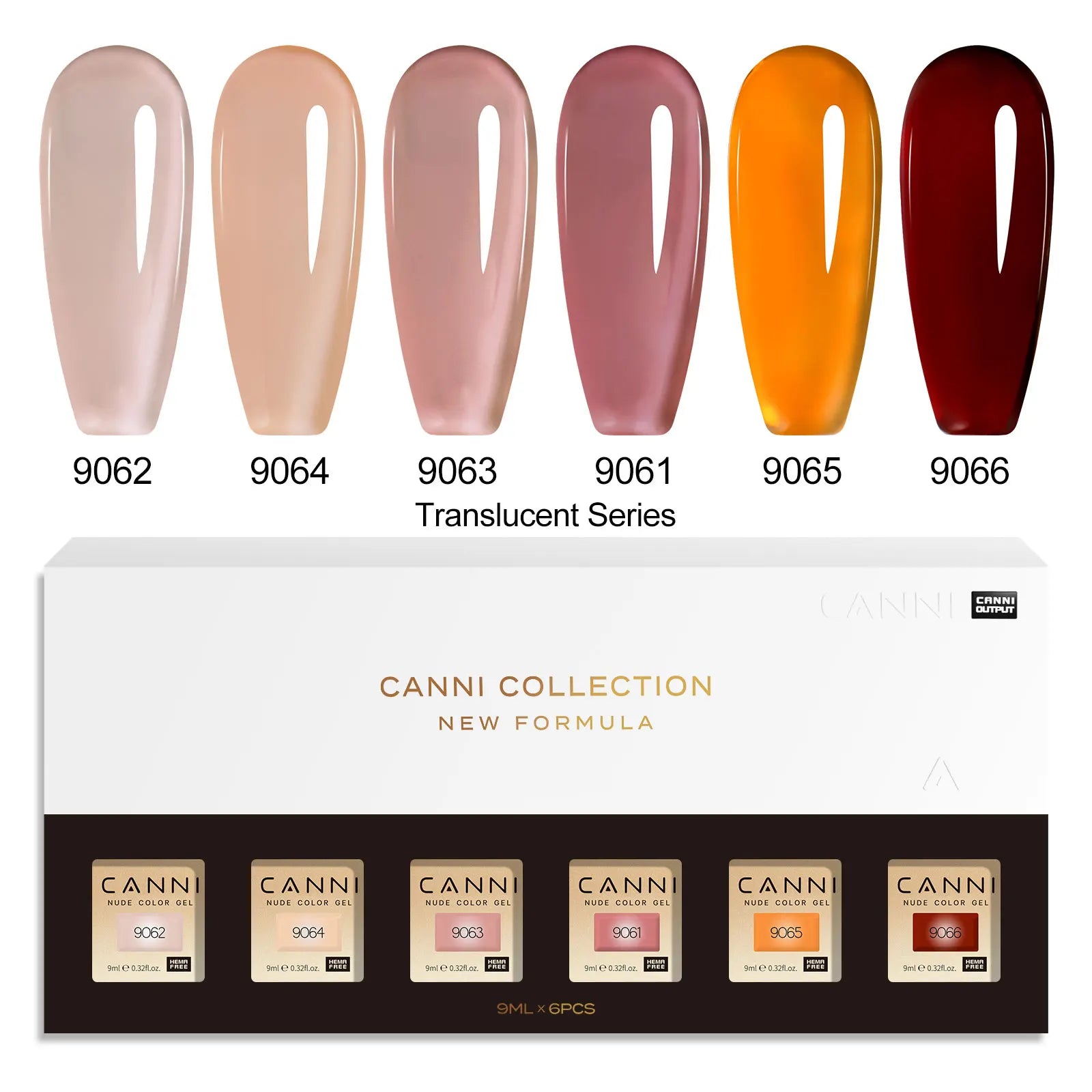 CANNI HEMA FREE Nail Gel Polish VIP Kit Jelly Amber Color Collection Semi Permanent French Nail Gorgeous Color 9ml*6pcs/set