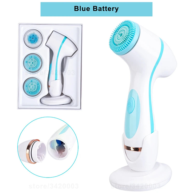 Silicone Facial Cleansing Brush Exfoliator Face Scrub Brush Vibration Sonic Cleanser Skin Massager Machine