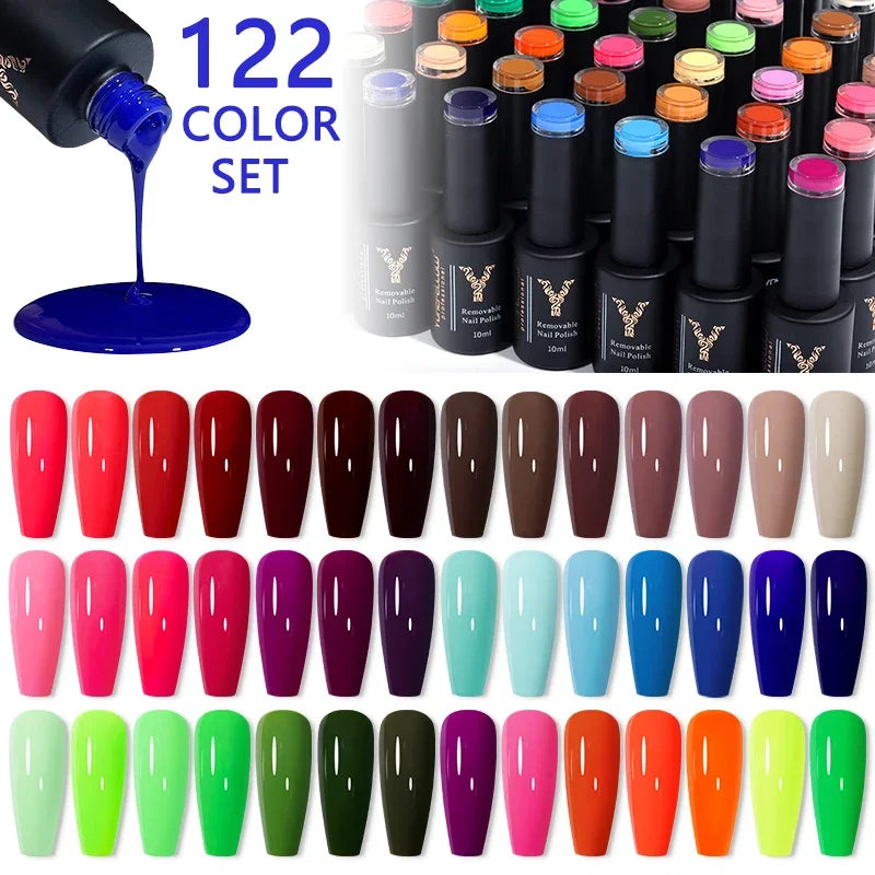 YOKEFELLOW 122 Colors Gel Nail Polish Set Pure Color Gel Soak Off   UV Led Gel Varnish Glitter Sequins Gel Nail Kits 10ML