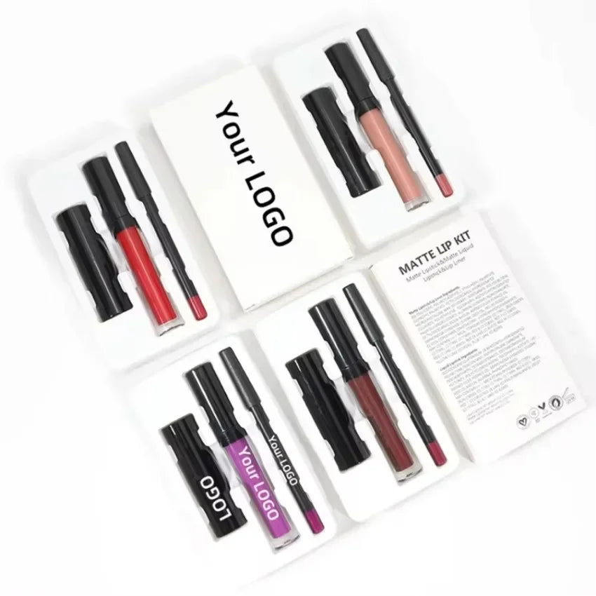 Private Label 10colors Waterproof Lipstick&lipgloss&lipliner Kit Long Lasting Sexy Easy To Apply Non Stick Cup Lipgloss Set Bulk