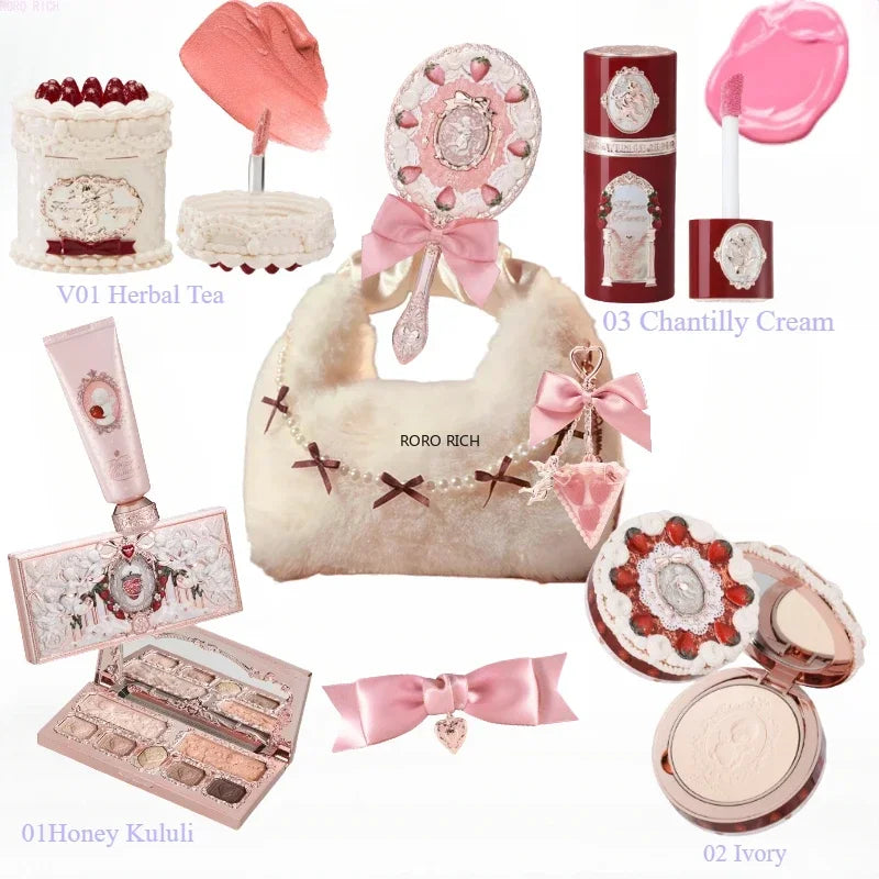 Flower Knows Strawberry Cupid Collection Makeup Set Sweetheart Gift Set Lip Mud Liquid Blush Face Palette All In One Make Up Kit
