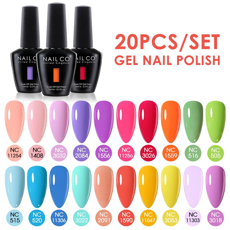 NAILCO 15ml 20/30pcs Gel Nail Polish Set Spring Summer Color UV Gel Nail Art All For Manicure  Gel Paint For DIY Professionals