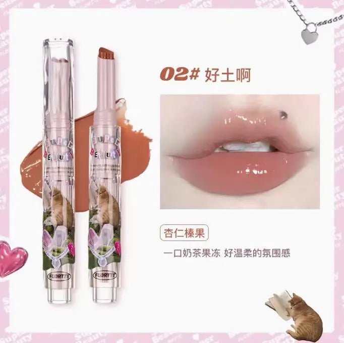 FLORTTE Korean Lipstick Vegan Hydrating Lip Balm Long Lasting Lip Tint Makeup Lip Plumper Gloss