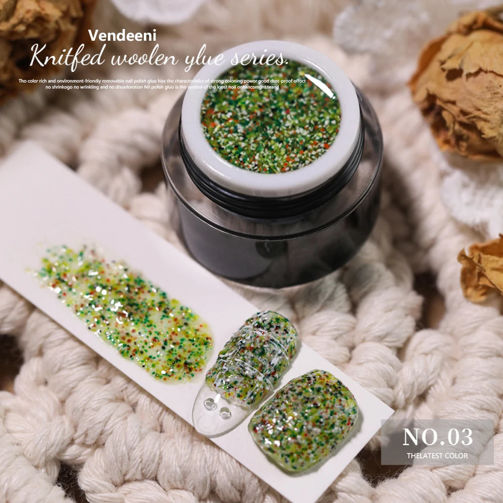 Vendeeni 12 PCS/Set Glitter Knitted Woolen Powder Shiny Sequin Gel Nail Polish Soak Off UV LED Manicure Varnish