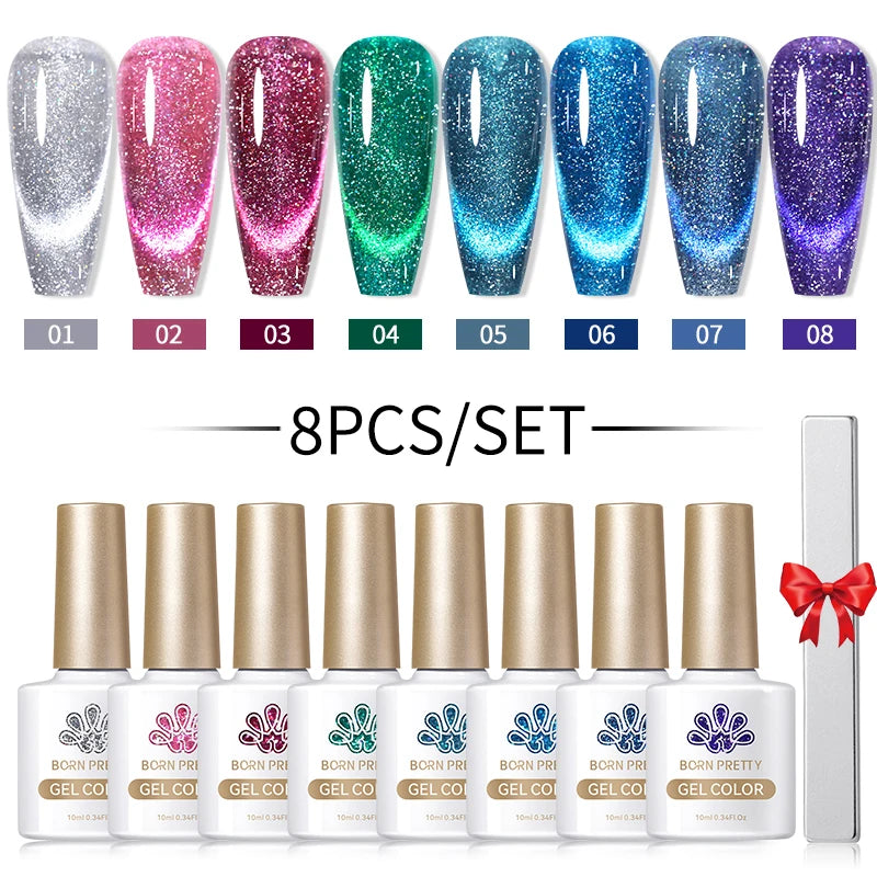BORN PRETTY Sparkling Moonlight Cat Magnetic Gel Polish Set Semi Permanent Soak Off Crystal Gel Nail Polish Kit For Nail Art DIY