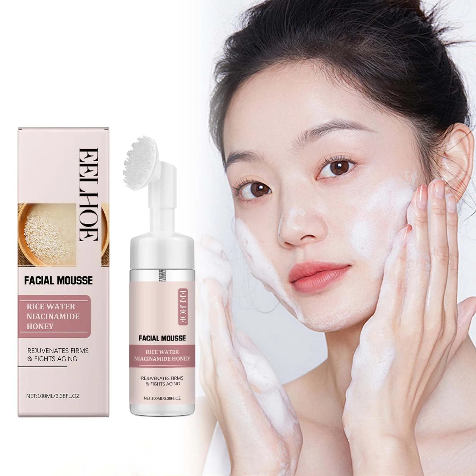 Rice Water Cleansing Mousse Oil Control Deep Cleaning Pores Moisturizing Brightening Soothing Rejuvenation Foam Face Wash Care