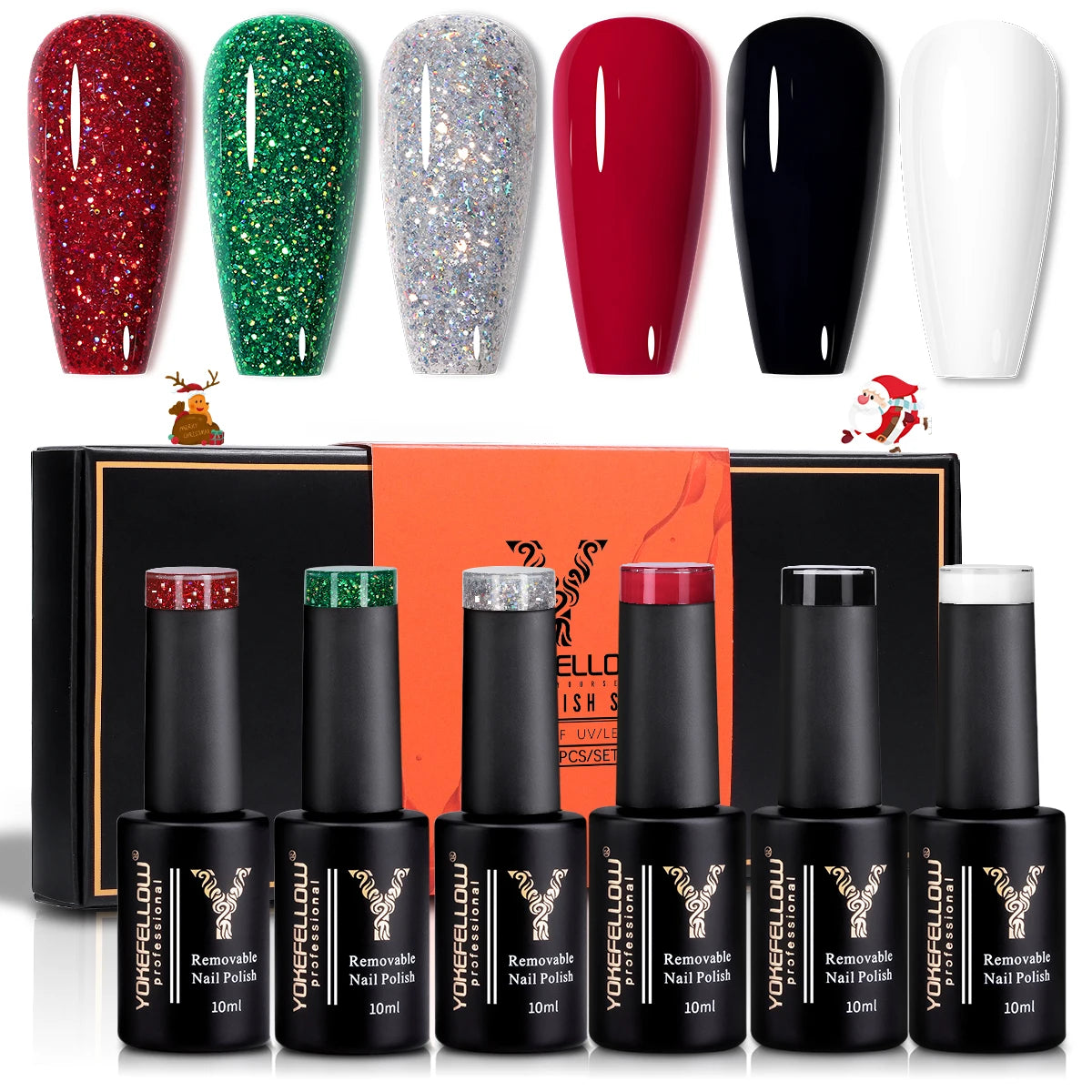 YOKEFELLOW Gel Nail Polish Set 10ml 6Pcs Green Soak Off UV LED Cure Gel Varnish for Nail Art Manicure DIY St. Patrick's Day