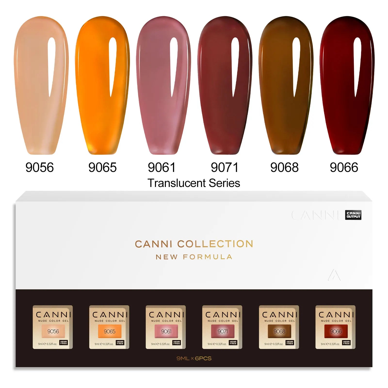 CANNI HEMA FREE Nail Gel Polish VIP Kit Jelly Amber Color Collection Semi Permanent French Nail Gorgeous Color 9ml*6pcs/set