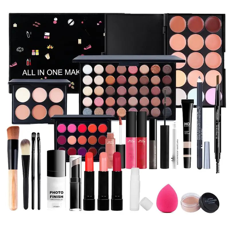 24pcs/set All In 1 Makeup Kit Women Full Kit Fashion Makeup Kit Silky Shimmering Color Face Makeup Concealer Brush Lipstick