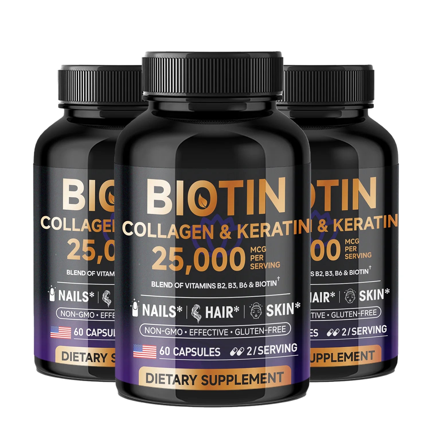 Biotin Collagen&Keratin 25000 mcg Vitamins B2, B3, B6