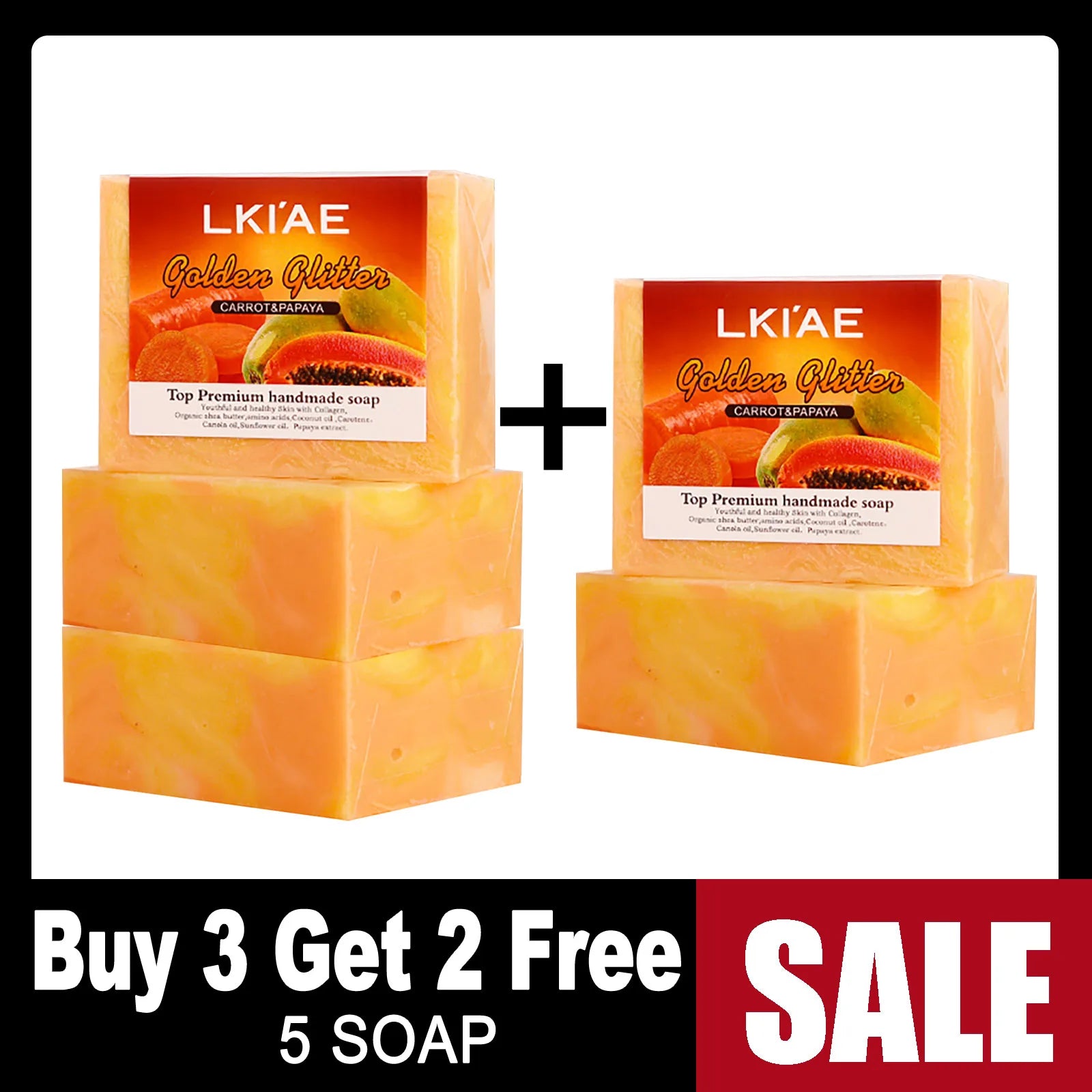 LKIAE Natural Carrot & Papaya Handmade Soap, Brightening, Clean Skin, Reduce Acne, Dark Spots, Face & Body Wash, 150g/3.53 oz