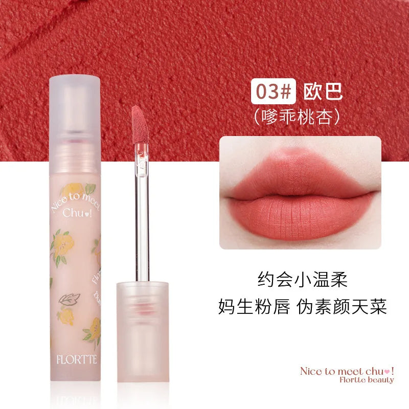 FLORTTE Matte Lip Stick Velvet Lip Glaze Velvet Korean Lipstick Maquillage Femme Long-Lasting Wear Fade Waterproof Lip Gloss